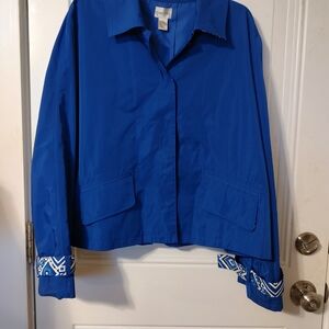Chico's Vibrant Blue Jacket with Geometric Cuffs